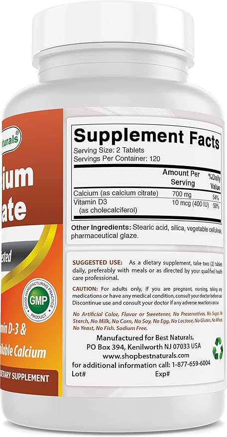 Best Naturals Calcium Citrate with Vitamin D-3 240 Tablets (240 Count (Pack of 2))