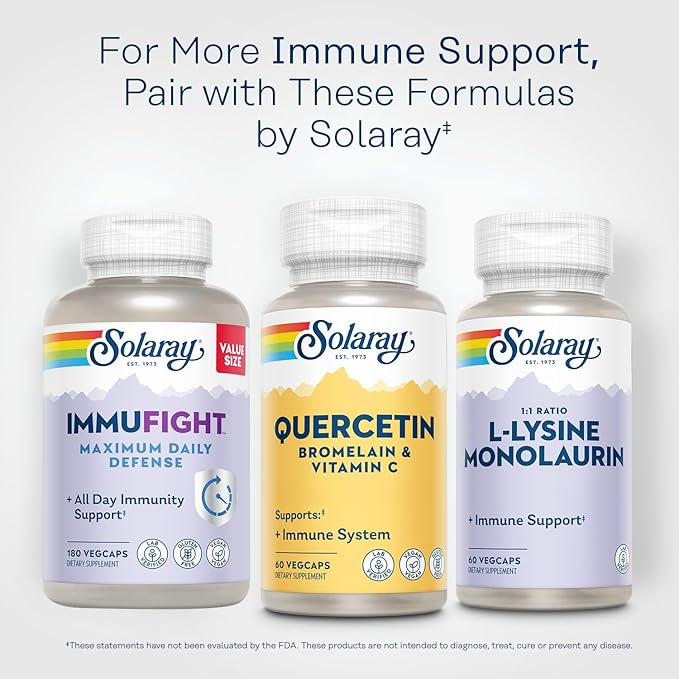 SOLARAY Quercetin with Bromelain and Vitamin C - Immune Support Supplement - Antioxidant and Heart Health Complex with Quercetin 500mg and 1235mg VIT C - Vegan, 60-Day Guarantee, 30 Serv, 60 VegCaps