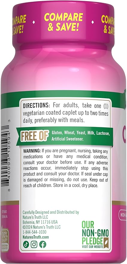 Nature's Truth Calcium 600 mg with Vitamin D3 | Coated Caplets | Calcium Carbonate | Vegetarian, Non-GMO & Gluten Free Supplement