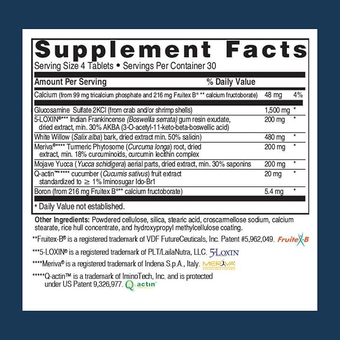 Advanced Joint Support Supplement, Relieve Joint Discomfort, Calcium, Glucosamine, 5-Loxin, Manufactured in The USA, 120 Tablets