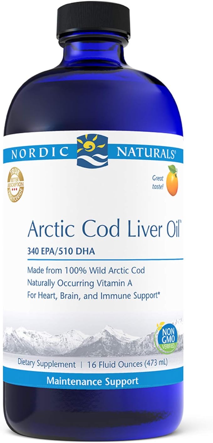 Nordic Naturals Pro Arctic Cod Liver Oil, Orange - 16 oz - 1060 mg Total Omega-3s with EPA & DHA - Heart & Brain Health, Healthy Immunity, Overall Wellness - Non-GMO - 96 Servings