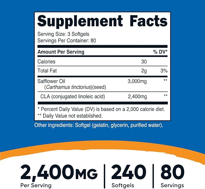Nutricost CLA (Conjugated Linoleic Acid) 2,400mg, 240 Softgels - Gluten Free, Non-GMO, 800mg Per Softgel