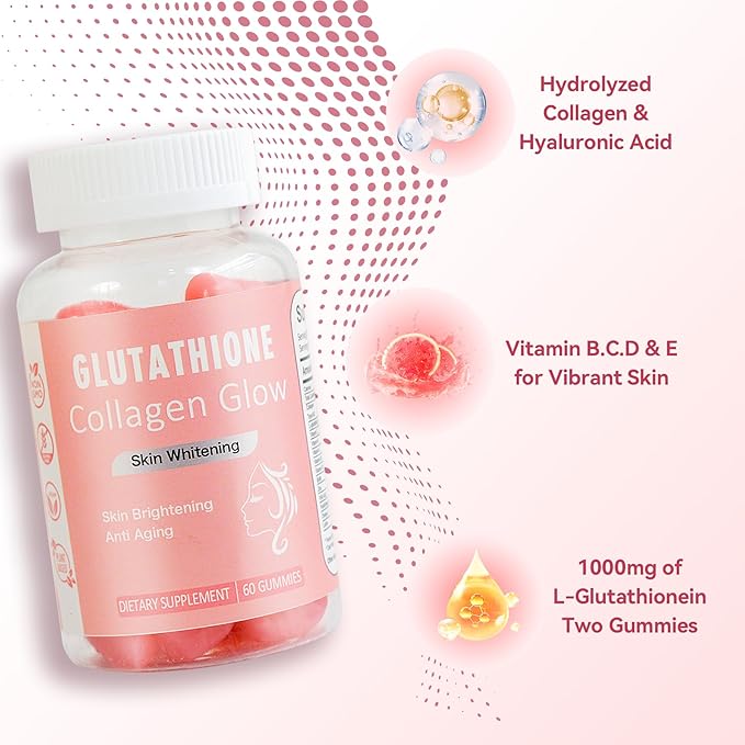 Glow Gummies for Women Skin Care and Health, 60 Count, Watermelon Flavor Collagen Glowing Skin Gummies for Skin Brightening, Organic Chewable Gummies Vitamins, Vegan, Gluten-Free
