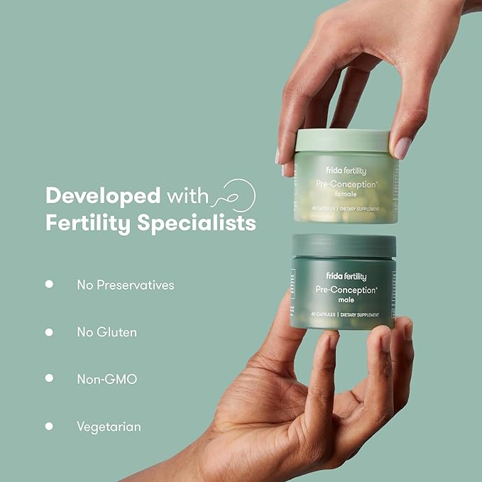 Frida Fertility Pre-Conception Supplement Set, His & Hers Daily Vitamins & Minerals for Fertility, Egg Support & Sperm Health, Folic Acid, Inositol, CoQ10, 60 Capsules Each, 30 Day Supply