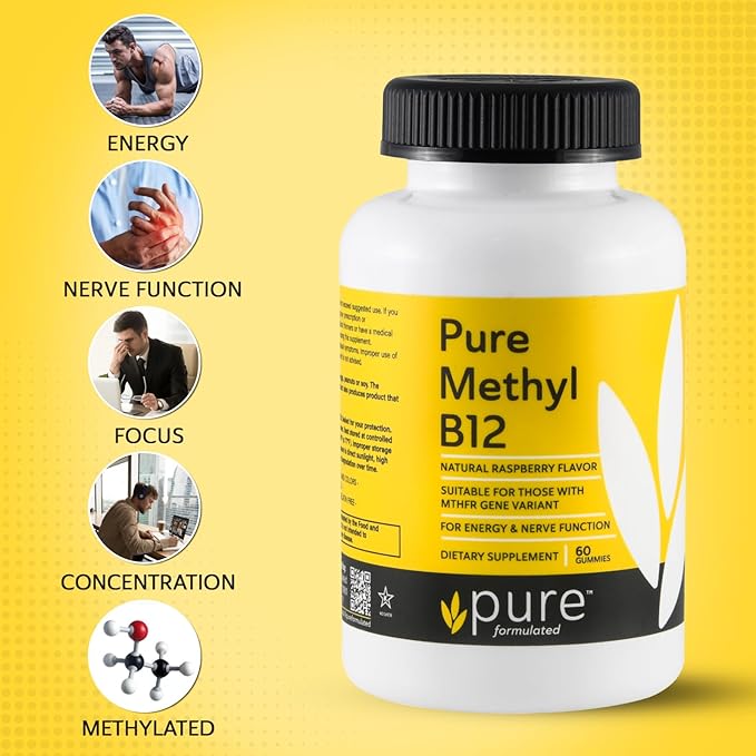 Methyl B12 Vitamin Gummies - Vegan Vitamin B12 Methylcobalamin Gummies for Adults & Kids - Chewable B-12 gummy for Energy & Nerve Function – Gluten-Free, Dairy-Free, Kosher-60 Gummies 1500 mcg
