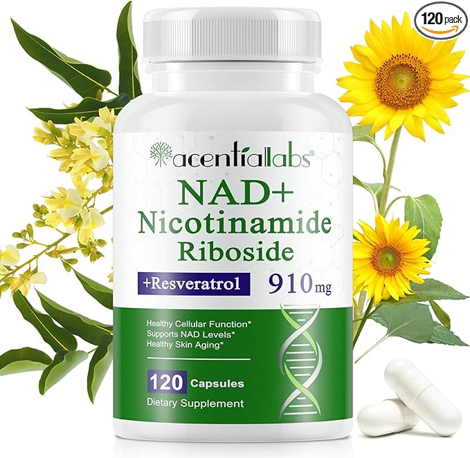 NAD+ Supplement, 910mg Per Serving Complex with Resveratrol, Quercetin, Nicotinamide Riboside Alternative, NAD Booster Natural Energy, Longevity, and Cellular Health, 120 Capsules