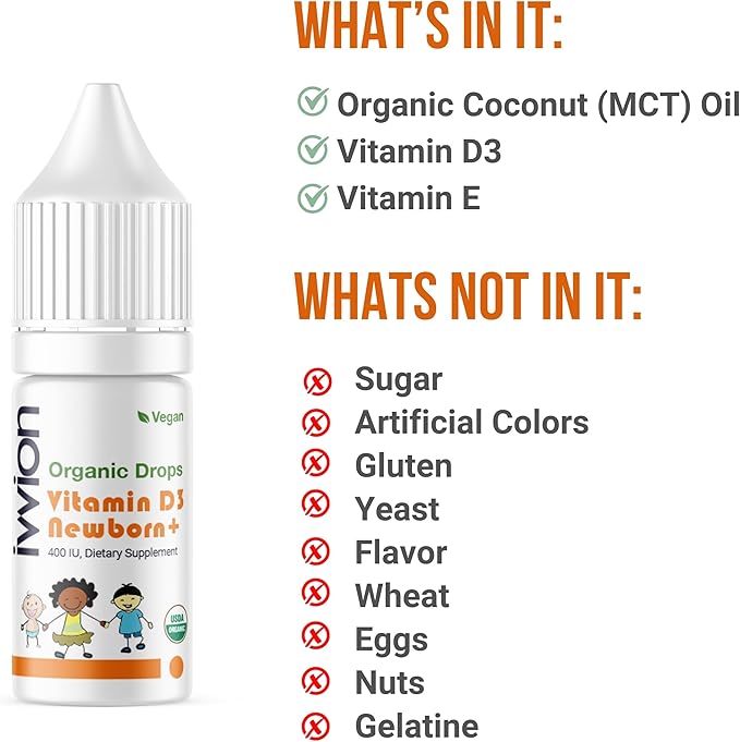 Organic Vegan 400IU, Vitamin D3, 120 Drops β Baby Drop for Infants & Toddlers | USDA Organic, Non-GMO, Plant-Based, No Additives or Preservatives, All Natural, Made in UK
