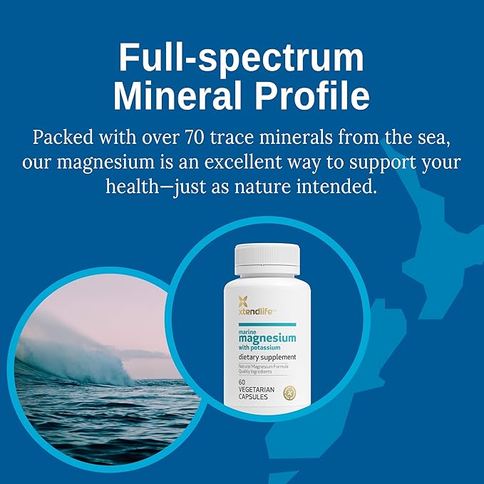 Xtendlife Marine Magnesium with Potassium - Natural Extra Strength Supplement with Over 70 Minerals - for Sleep, Muscle, Heart, and General Health - 60 Day Supply (2 Packs)