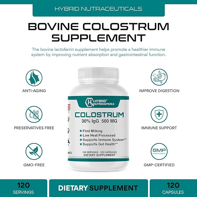 Hybrid Nutraceuticals Optimum Health with Immune Support: Liquid Multivitamin Capsules and Colostrum Capsules