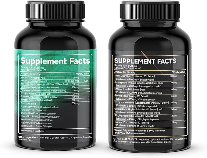 Sea Moss and shilajit Bundle 120 Capsules, with Seamoss, Black Seed Oil, Ashwagandha, Ginger, Burdock Root, Turmeric, Black Pepper Healthcare Dietary, All-in-One Multivitamin Combo Black Seed Oil