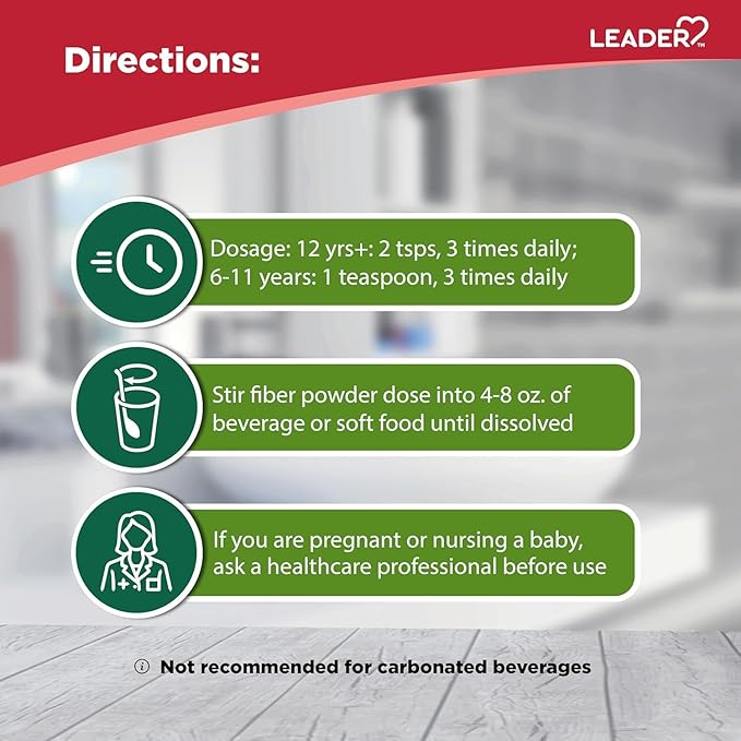 Leader Prebiotic Fiber Supplement Powder for Digestive Health, 100% Natural Daily Fiber Powder, Sugar-Free, Taste-Free, Gluten Free, Non-GMO, Unflavored, 62 Servings (8.7 OZ) (Pack of 3)