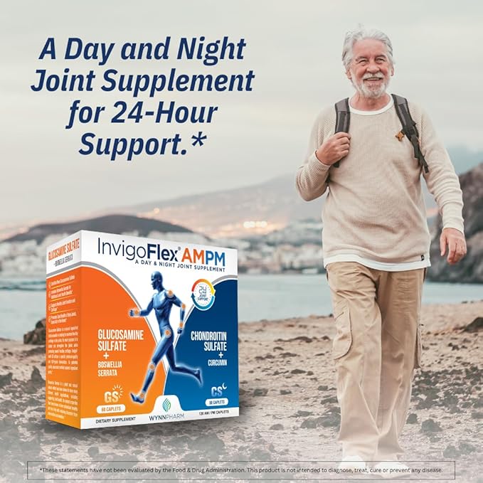 INVIGOFLEX Glucosamine & Chondroitin Sulfate - Turmeric Curcumin - Boswellia Serrata (Non GMO) 24 - Hour Premium Joint Supplement AMPM - 3 Pack