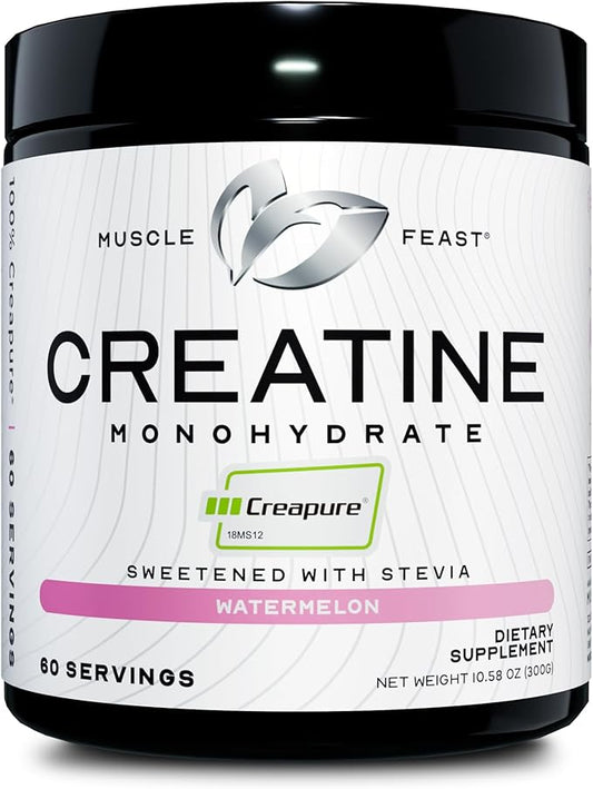 Muscle Feast Creapure Creatine Monohydrate Powder, Vegan Keto Friendly Gluten-Free Easy to Mix, Muscle Recovery Supplement and Best Creatine for Muscle Growth, Natural Watermelon, 300g