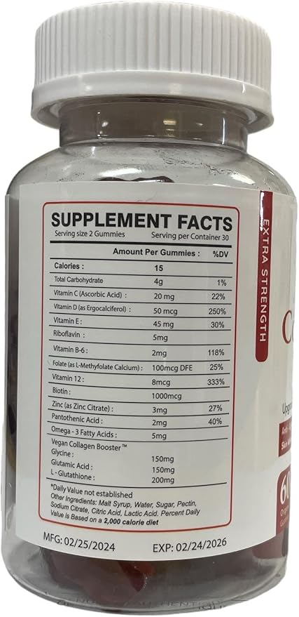 Nature Glow Glutathione Collagen Glow, 60 Organic Chewable Gummies (Cranberry (1 Bottle))
