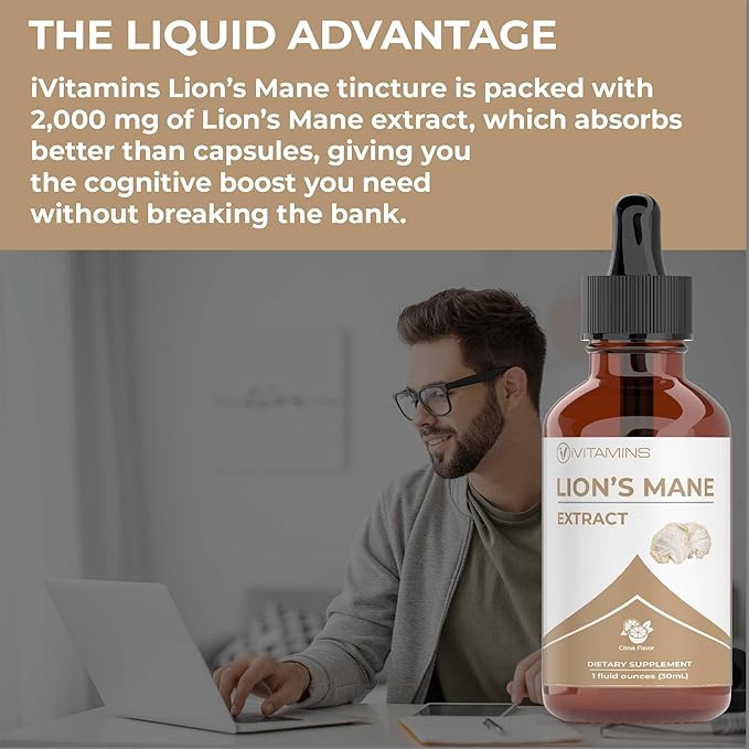 Lions Mane Liquid - Lion’s Mane Tincture for Memory, Focus & Clarity - Lions Mane Supplement - Lions Mane - Lion Mane Mushroom Supplement - Nootropics Brain Support Supplement - (1 Pack)
