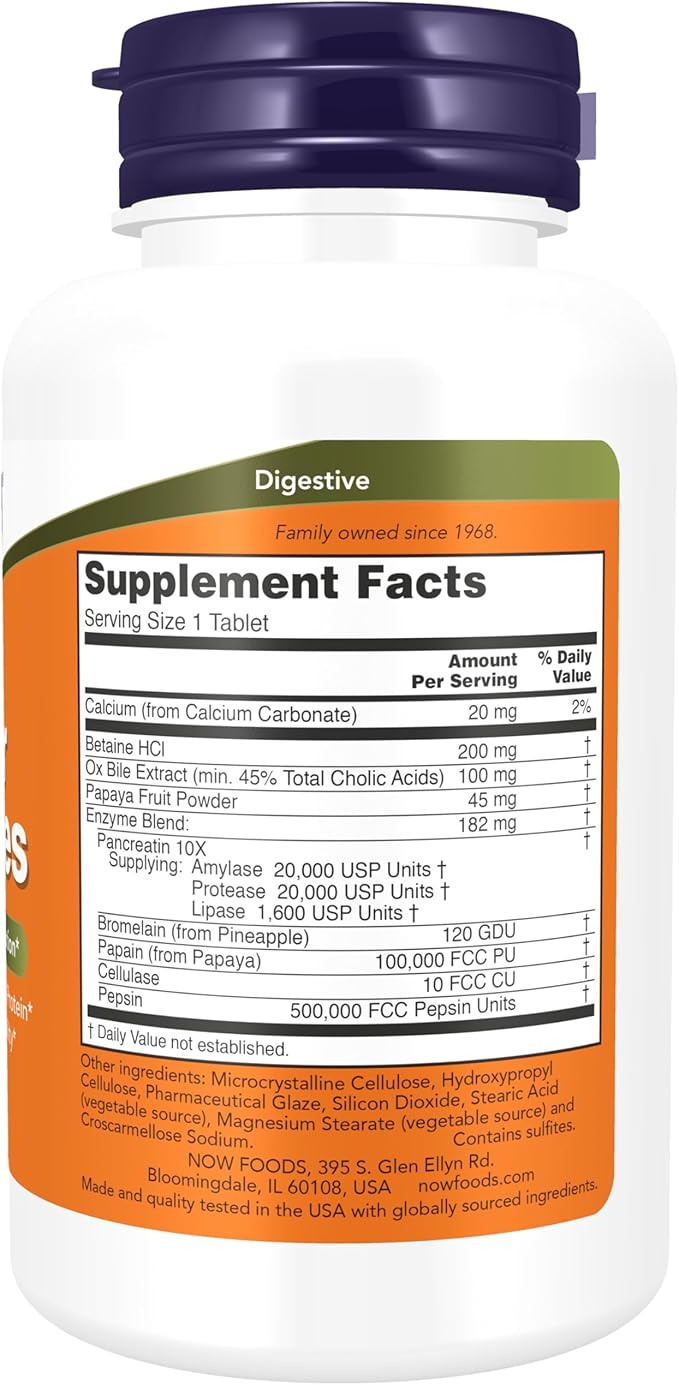 NOW Foods Supplements, Super Enzymes, Formulated with Bromelain, Ox Bile, Pancreatin and Papain, Super Enzymes, 90 Tablets