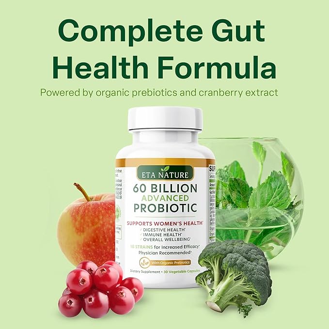 Advanced Probiotics for Women with 60 Billion CFUs 18 Strains Lactobacillus & Cranberries - Prebiotics and Probiotics for Womens Digestive Health Gut Support & Vaginal Health, Yeast & Flora
