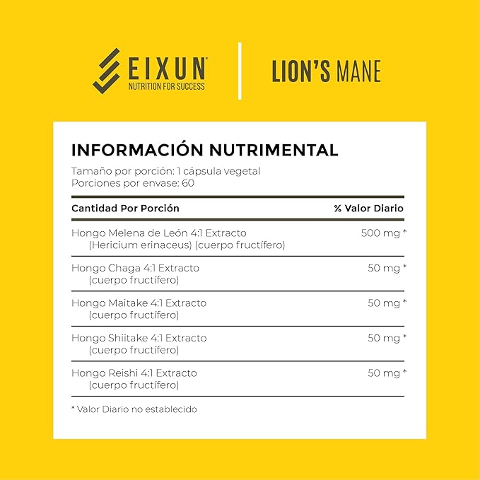 Lion's Mane, Nootropic, Supplement for Brain, Mushroom Complex, Maitake, Shitake, Focus, Natural Energy, Immune System, Concentration, Cardiovascular Health, Reduces Stress, 60 Capsules.