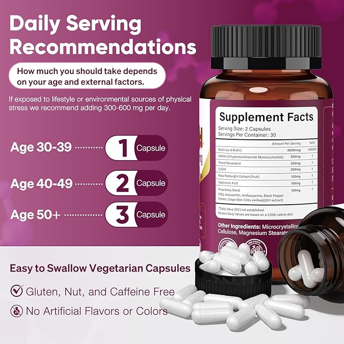 11-in-1 NMNH (Dihydronicotinamide Mononucleotide), 600mg per Serving, NAD+ Supplement with Resveratrol, CoQ10 to Support NAD+ Levels, NMNH Supplement for Anti-Aging, 60 Count, 30 Day Supply