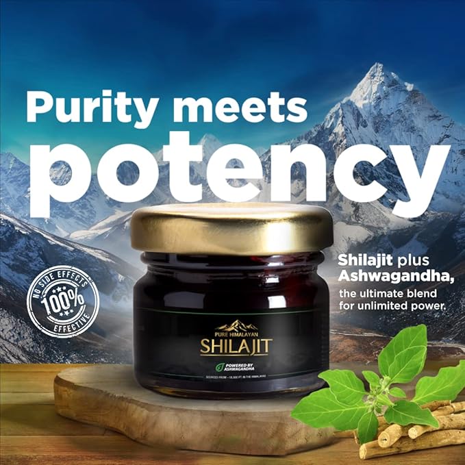 Pure Himalayan Shilajit/Shilajeet Resin Powered by Ashwagandha - 20g | Guaranteed 75%+ Fulvic Acid | Enhance Strength, Stamina & Immunity | Contains Lab Certificate