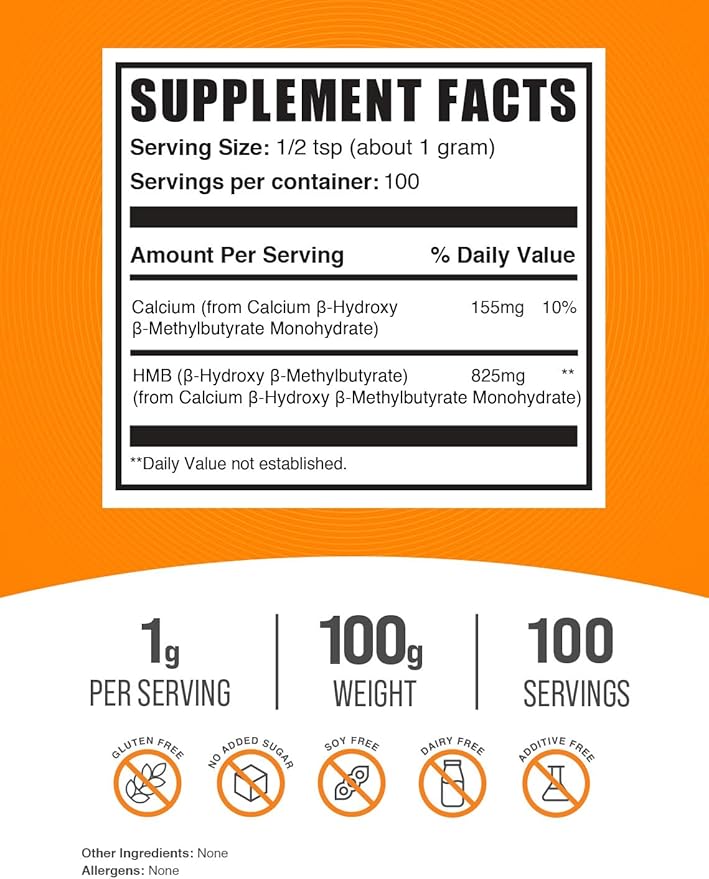 BulkSupplements.com HMB Powder - as Calcium HMB, Beta-Hydroxy Beta-Methylbutyrate - HMB Powder Supplements, Gluten Free - 1000mg per Serving, 100g (3.5 oz) (Pack of 1)