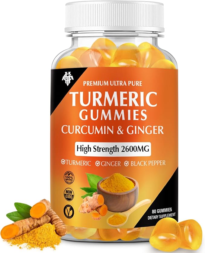 Turmeric Curcumin Gummies (1 Pack) - Turmeric Curcumin Supplements with Ginger & Black Pepper Gummies for Immune Muscle Support Healthy Skin - Vegan, Gluten Free, Low Sugar - for Adults