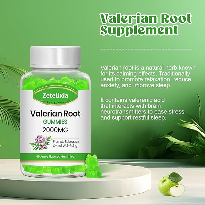 2 Pack Organic Valerian Root Gummies, Herbal Supplement for Relaxation & Mood Support, Sleep Gummies Without Melatonin for Adults, Vegan, Non-GMO, Apple Flavor, 120 Count