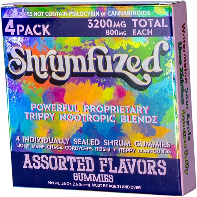 Proprietary Nootropic Gummy 8000mg - Lion's Mane, Reishi, Chaga, and Cordycep Nootropic Tripee Mushroom Blend (10, Assorted)