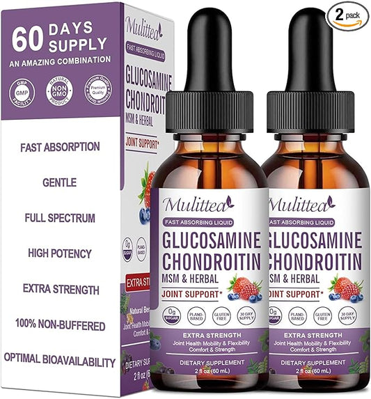 Glucosamine Chondroitin MSM Liquid Drops-w/Elderberry, Boswelia &Hyaluronic Acid-Extra Strength Joint Support Supplement for Mobility, Flexibility & Bones,High Absorption,60ml (2 fl oz)