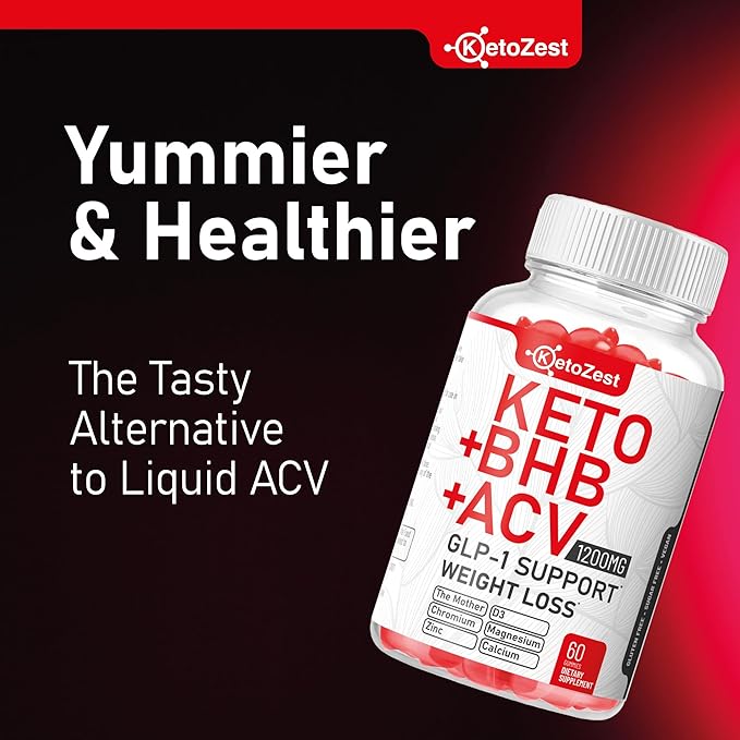 Organic Keto ACV BHB GLP-1 Gummies - Apple Cider Vinegar with The Mother Supplement - Vitamin D3 Zinc Beetroot Pomegranate Chromium Beta Hydroxybutyrate - Vegan Sugar Gluten Free for Men Women