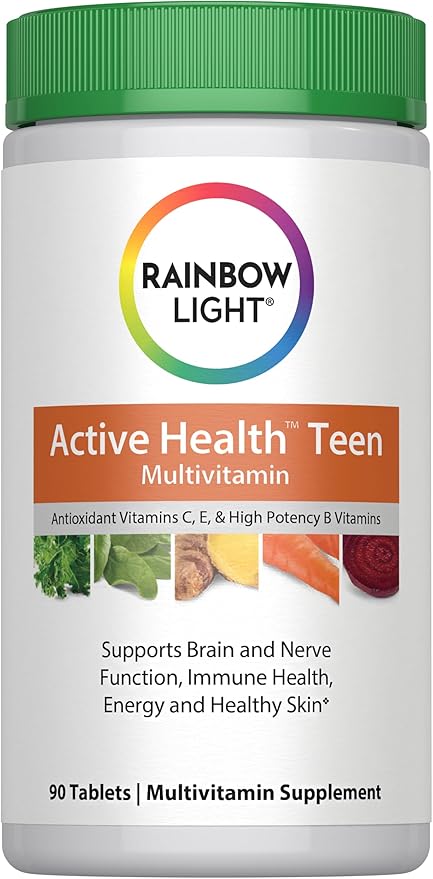 Rainbow Light Multivitamin for Teens, Vitamin C, Zinc, & B Complex, Supports Brain Health, Nerve Function, and a Strong Immune System, Gluten Free, Vegetarian, Fruit Punch, 90 Tablets