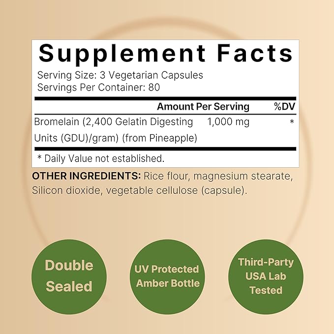 NatureBell Bromelain, 1,000mg Per Serving, 240 Veggie Capsules | 2,400 GDU – Digestive Enzymes & Joint Support Supplement – Proteolytic Enzymes for Digestion, Fresh Pineapple Source – Non-GMO
