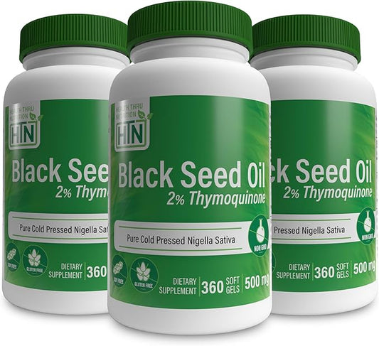 Health Thru Nutrition Black Seed Oil 500mg (Pack of 3X 360 Softgels) | High Potency 2% Thymoquinone | 3rd Party Tested | Pure Cold Pressed | Organically Gown | Non-GMO, Gluten Free, Soy Free