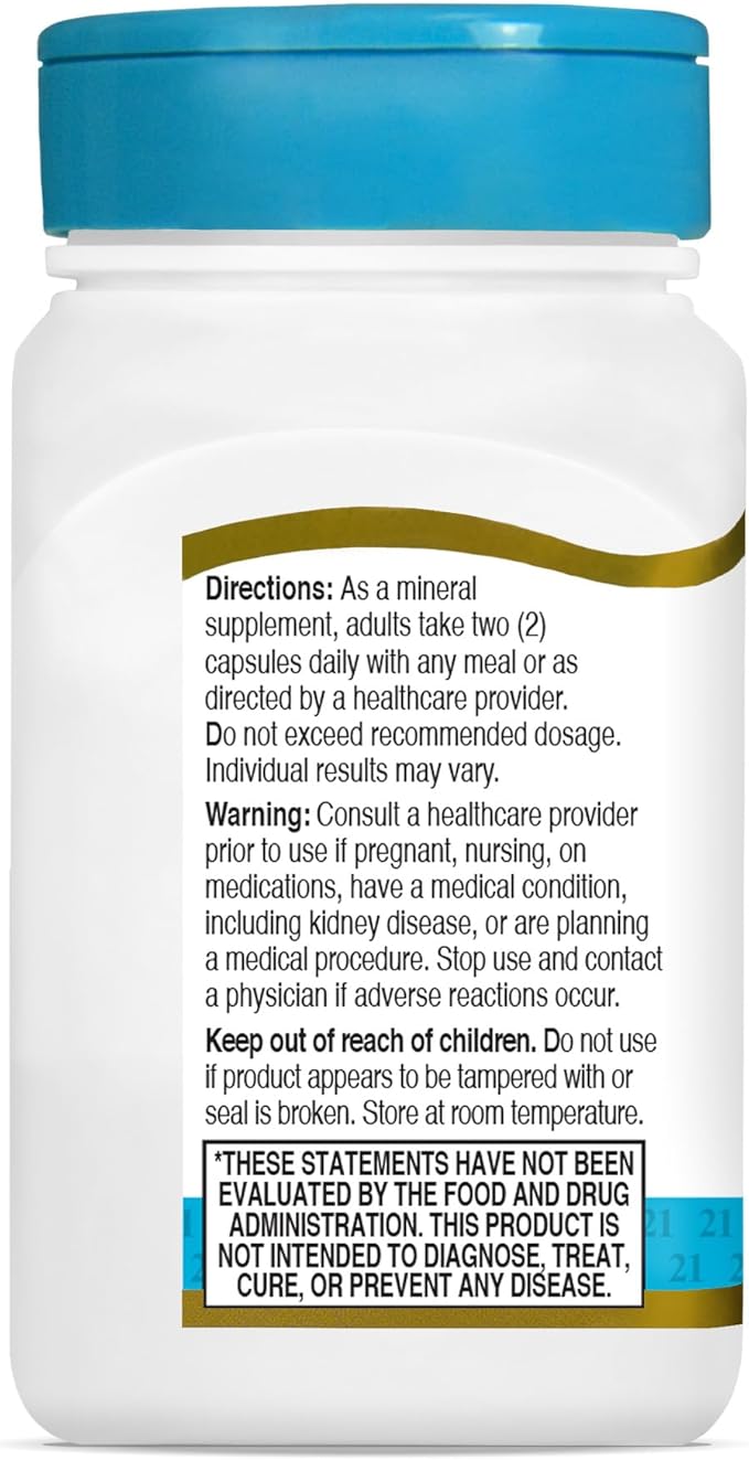 21st Century Magnesium Glycinate 200 mg Capsules per Serving, 90 Count