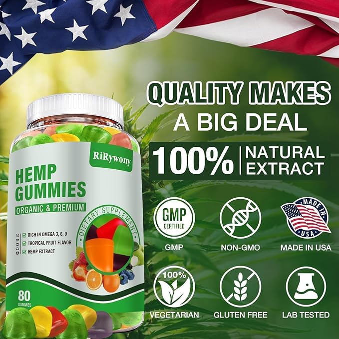 Hemp Gummies (3 Packs), High Potency Edible Gummies Extra Strength Sleep, Pain, Anxiety Organic Hemp Oil Extract Vegan Bear Gummy - 240 Counts Candy
