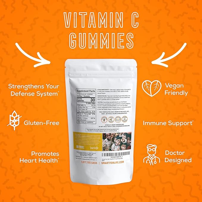SMART FOR LIFE - Vitamin C Gummies & Potassium Magnesium Supplement - 60 Vitamin C Plant Baed Vegan Gummies