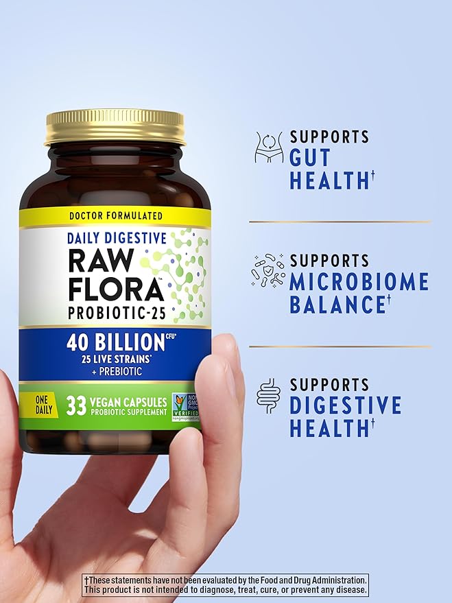 Nature's Truth Raw Flora Probiotic with Prebiotics | 40 Billion CFU | Daily Digestive Vegan Capsules | Gluten Free Supplement for Men and Women