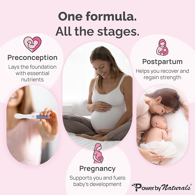 Power By Naturals Prenatal Probiotic Blend Vitamins w/Methylfolate, B12, Iron, Ginger & 27+ Essential Nutrients for Healthy Pregnancy, Prenatal Probiotics for Women, Pregnancy Probiotic, 60 Capsules
