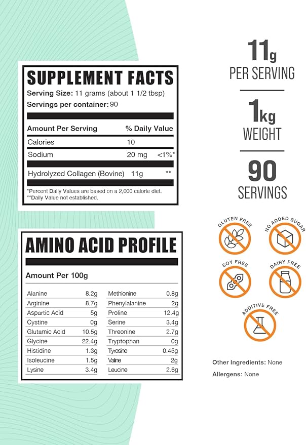 BulkSupplements Glycine 500g + Collagen Peptides 1kg Bundle