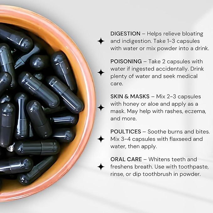 Activated Coconut Charcoal Capsules- Supports Health - Vegan, Organic, Non-GMO, No Additives - X-Large Bottle 210 Count - Pack of 3