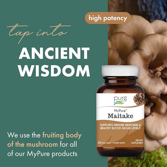 PURE ESSENCE LABS MyPure Maitake Mushrooms - Mushroom Powder Supplement for Immune System Support, Stress Relief, Build Energy, Strength Booster for Men & Women - 1 Month Supply