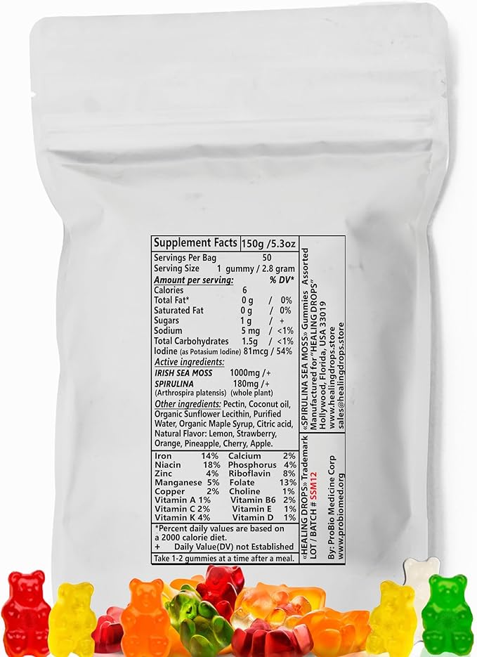 Spirulina Gummies Sea Moss Gummies - Superfood Supplement for Overall Wellness - Spirulina Sea Moss Gummy Bears Made with Blue-Green Spirulina Powder & Sea Moss Extract