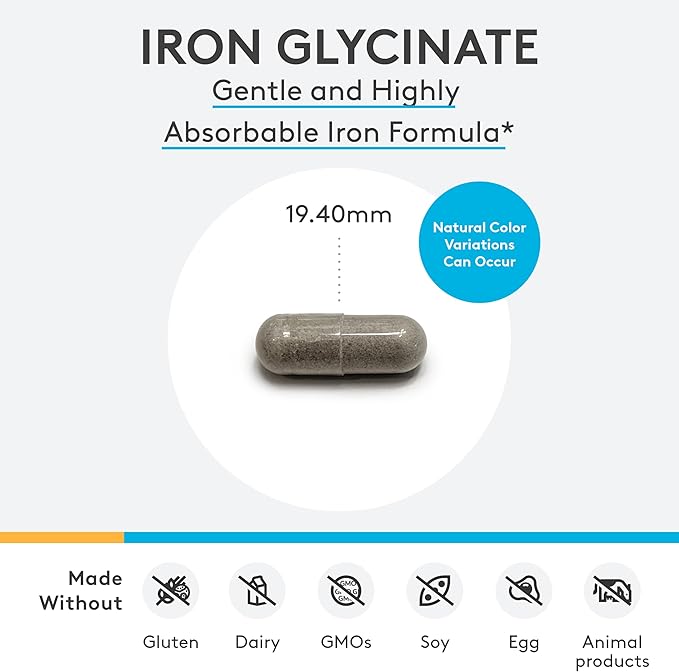 XYMOGEN Iron Glycinate Supplement – Patented Iron BisGlycinate Vitamin - Designed for High Absorption – Supports Hemoglobin & Ferritin Levels – Gentle on Digestion (120 Capsules)
