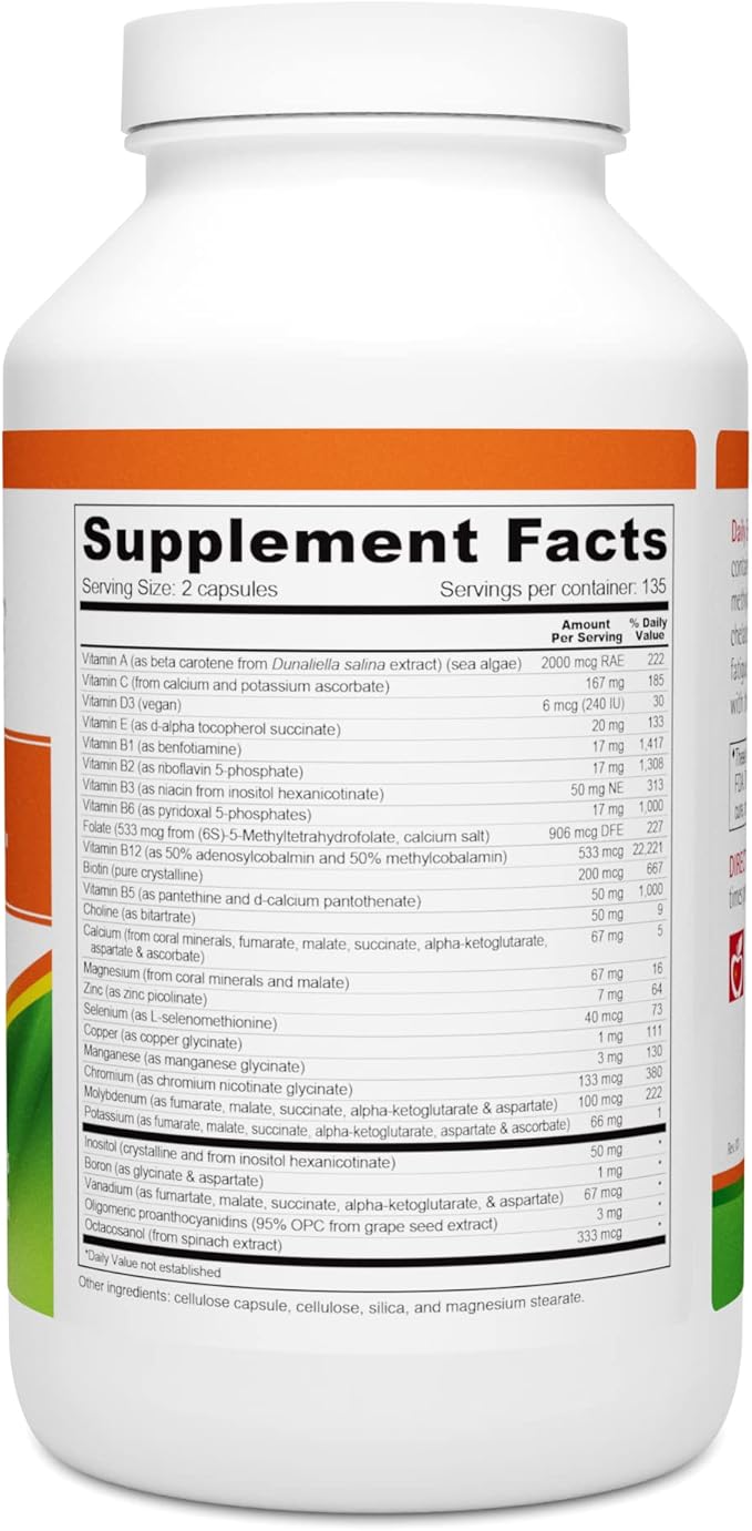 Wellness Resources Daily Energy Multiple Vitamin - 100% coenzyme B Vitamins Including Methylfolate and Methylated B12 with Other Important Cofactors for Energy, Stress, and Mood (270 Capsules)