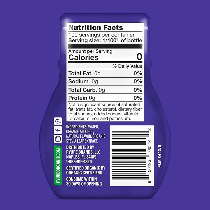 Pyure Organic Liquid Vanilla Stevia Drops | Stevia Liquid Sweetener Keto Sugar Substitutes | Zero Calorie, Zero Sugar, Zero Carb | Plant-Based Sugar Free Liquid Stevia Extract |1.8 oz (4 Pack)