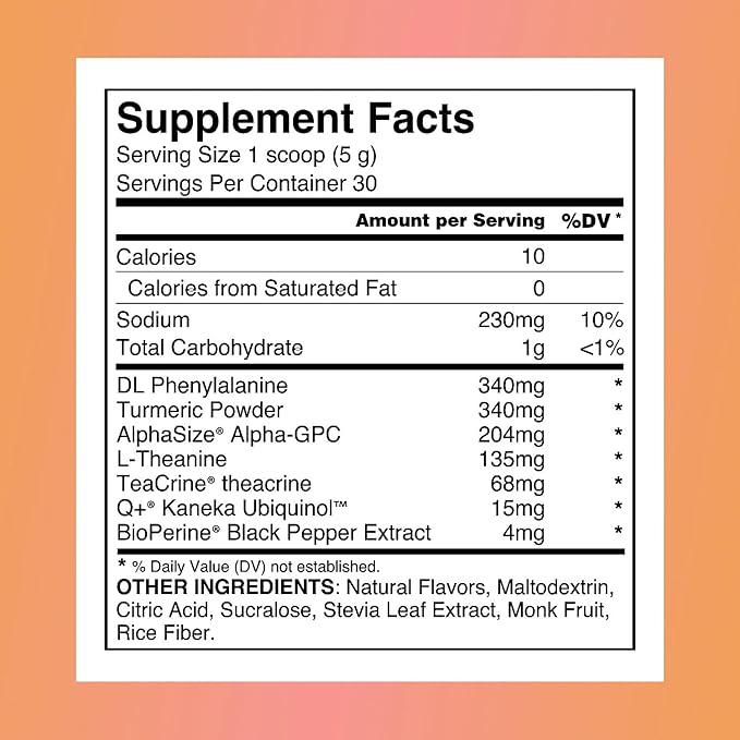 Myelin-6 Drink Mix - Focus Supplement & Brain Health with AlphaSize, L-Theanine, Teacrine, Memory & Cognitive Function Support, 30-Day, with Shaker Bottle & Stainless Steel Scoop