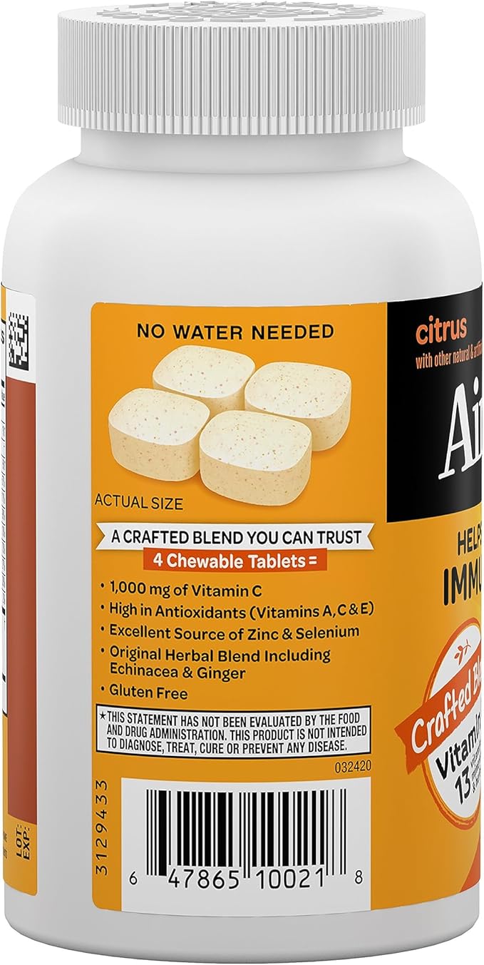 Airborne 1000mg Chewable Tablets with Zinc, Immune Support Supplement with Powerful Antioxidants Vitamins A C & E - 200 Tablets, Citrus Flavor