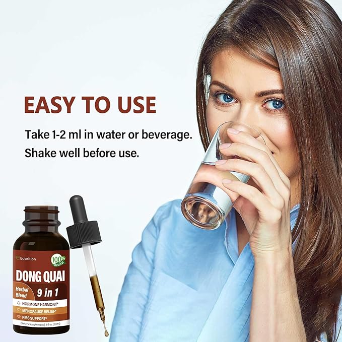 Dong Quai Liquid Supplement for Women, Angelica Sinensis Root Extract Tincture Support Menopause & PMS Relief, Hot Flashes, Herbal Blend Drops with Red Clover Fenugreek. 2oz