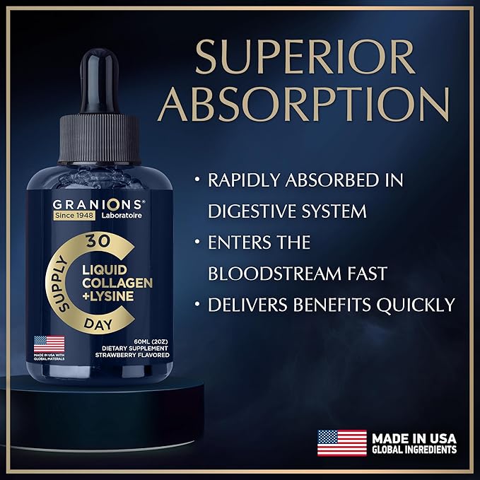 Liquid Collagen Peptides with Biotin and L-Lysine - Max Hair Skin and Nails Support for Women - 50,000mcg Collagen Liquid, 10,000mcg Biotin Lysine Drops - 2oz Strawberry Drink
