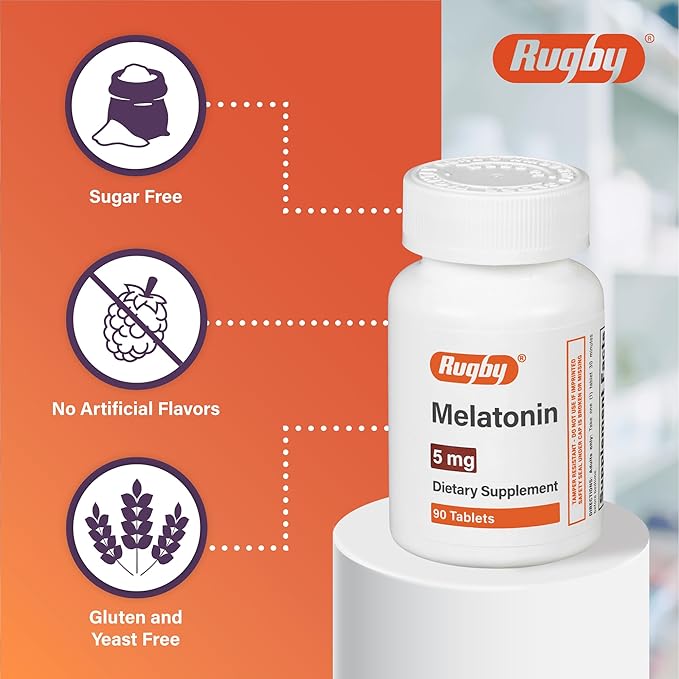 Rugby Melatonin 5mg Tablets - Dietary Supplement - 90 Count